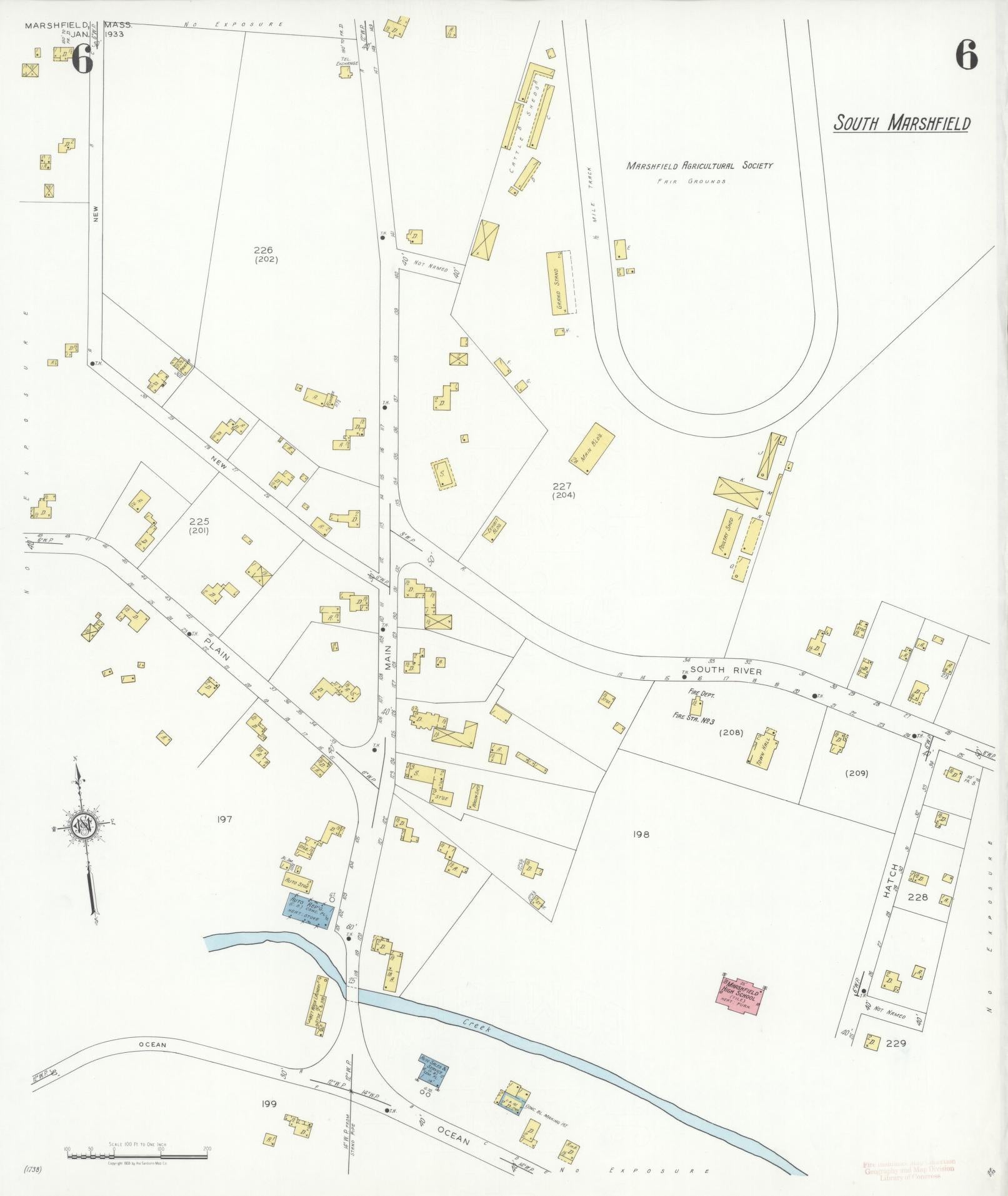 Sanborn Fire Insurance Map from Marshfield, Plymouth County, Massachusetts (1933), Sheet #0006 - Historic Sanborn Fire Insurance Map Print, vintage old map wall art, antique decor, genealogy gift, Massachusetts Massachusetts map