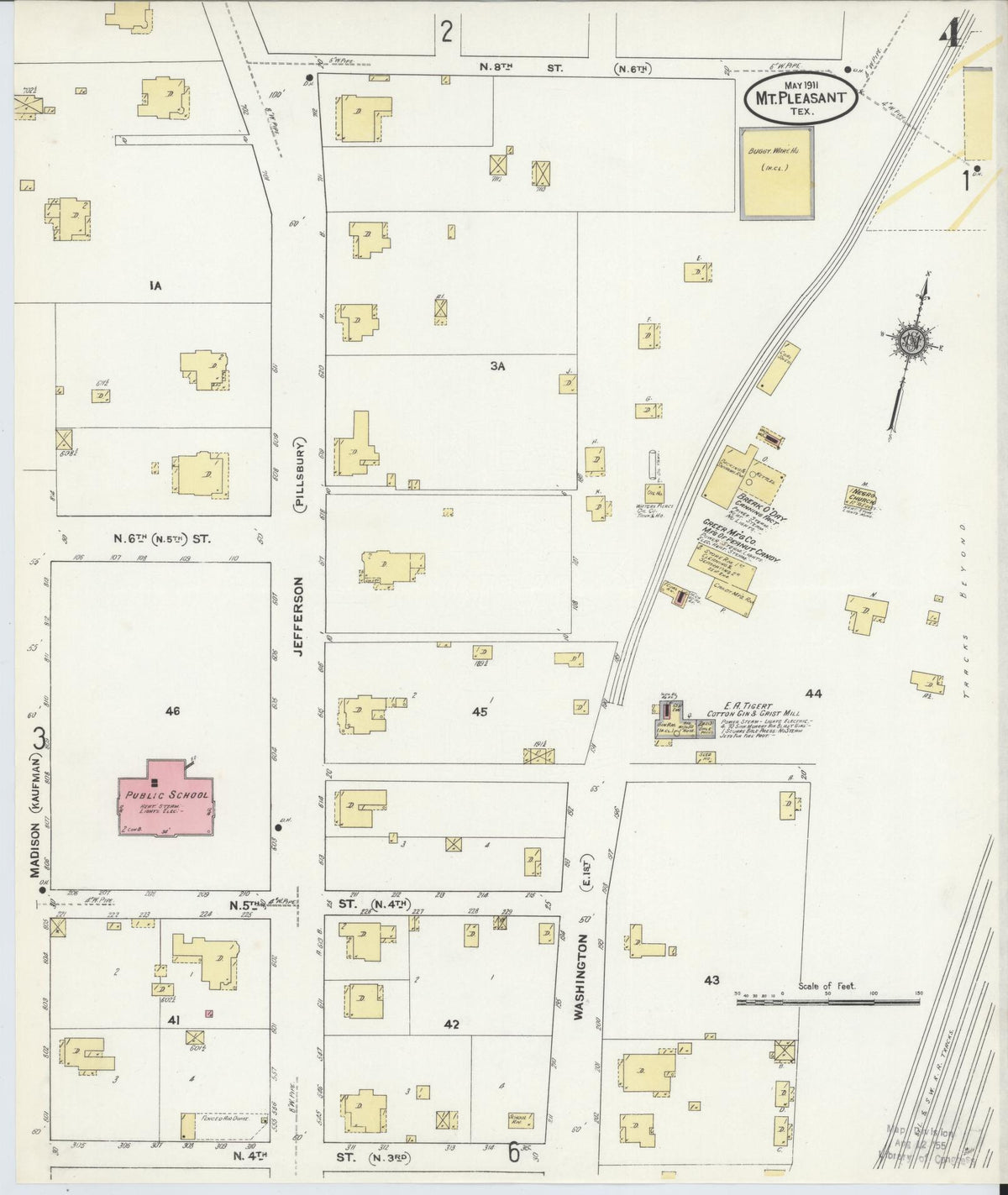 Sanborn Fire Insurance Map from Mount Pleasant, Titus County, Texas (1911), Sheet #0004 - Complete Map Set gallery image, historic Sanborn map, vintage wall art, Texas Texas