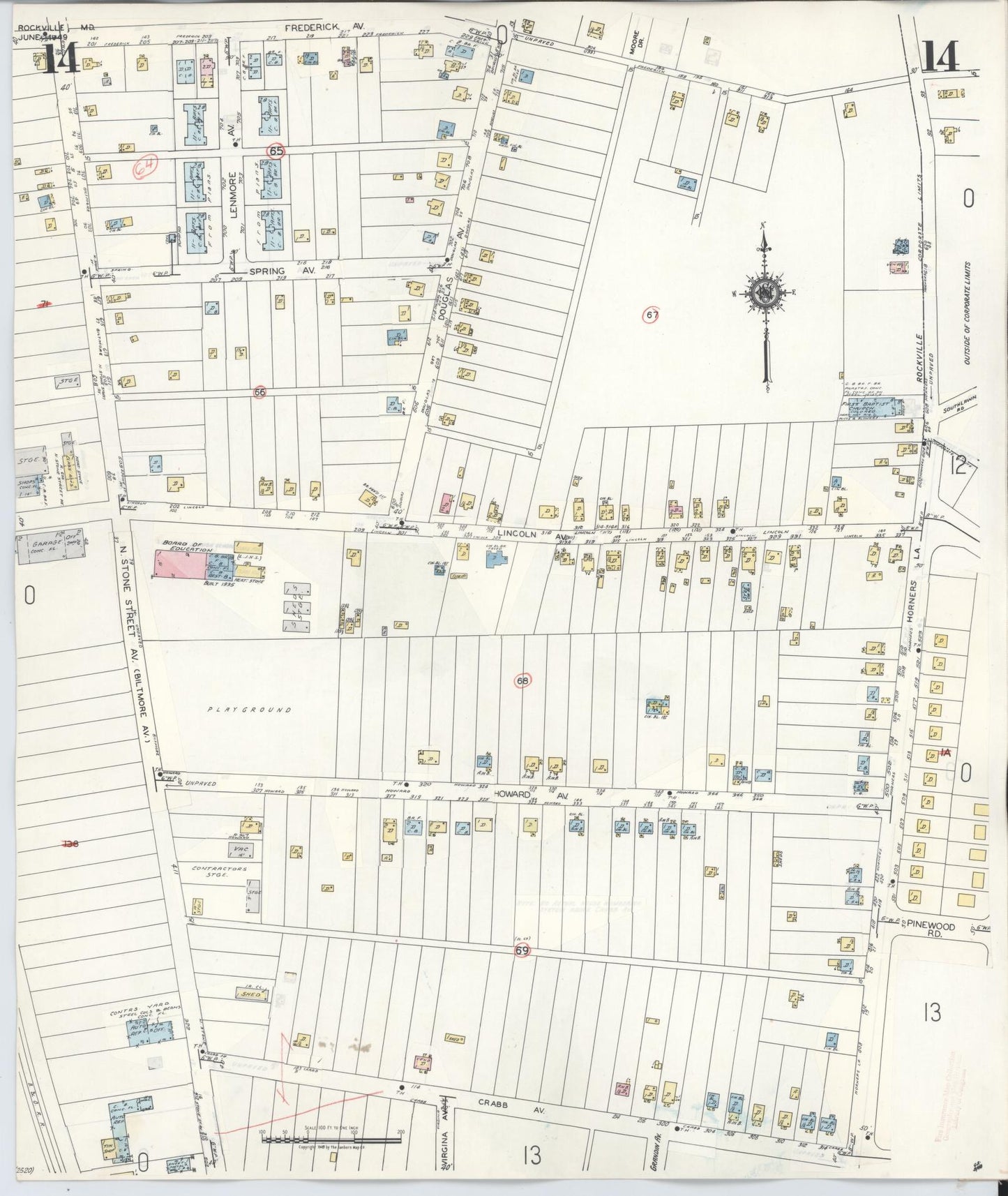 Sanborn Fire Insurance Map from Rockville, Montgomery County, Maryland (1960), Sheet #0014 - Historic Sanborn Fire Insurance Map Print, vintage old map wall art, antique decor, genealogy gift, Maryland Maryland map