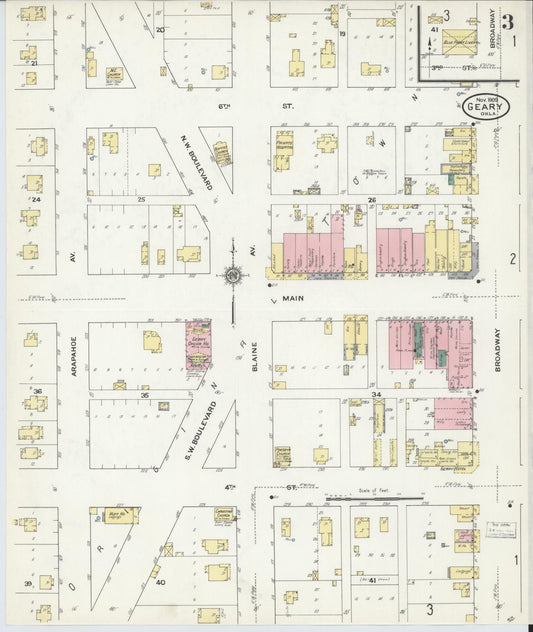 Sanborn Fire Insurance Map from Geary, Blaine County, Oklahoma (1909), Sheet #0003 - Historic Sanborn Fire Insurance Map Print, vintage old map wall art, antique decor, genealogy gift, Oklahoma Oklahoma map