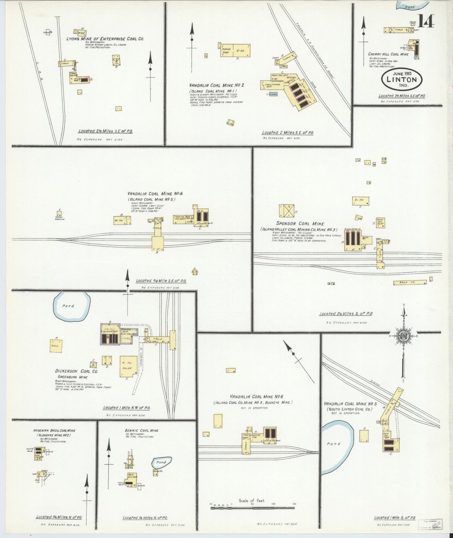 Sanborn Fire Insurance Map from Linton, Greene County, Indiana (1910), Sheet #0014 - Complete Map Set gallery image, historic Sanborn map, vintage wall art, Indiana Indiana