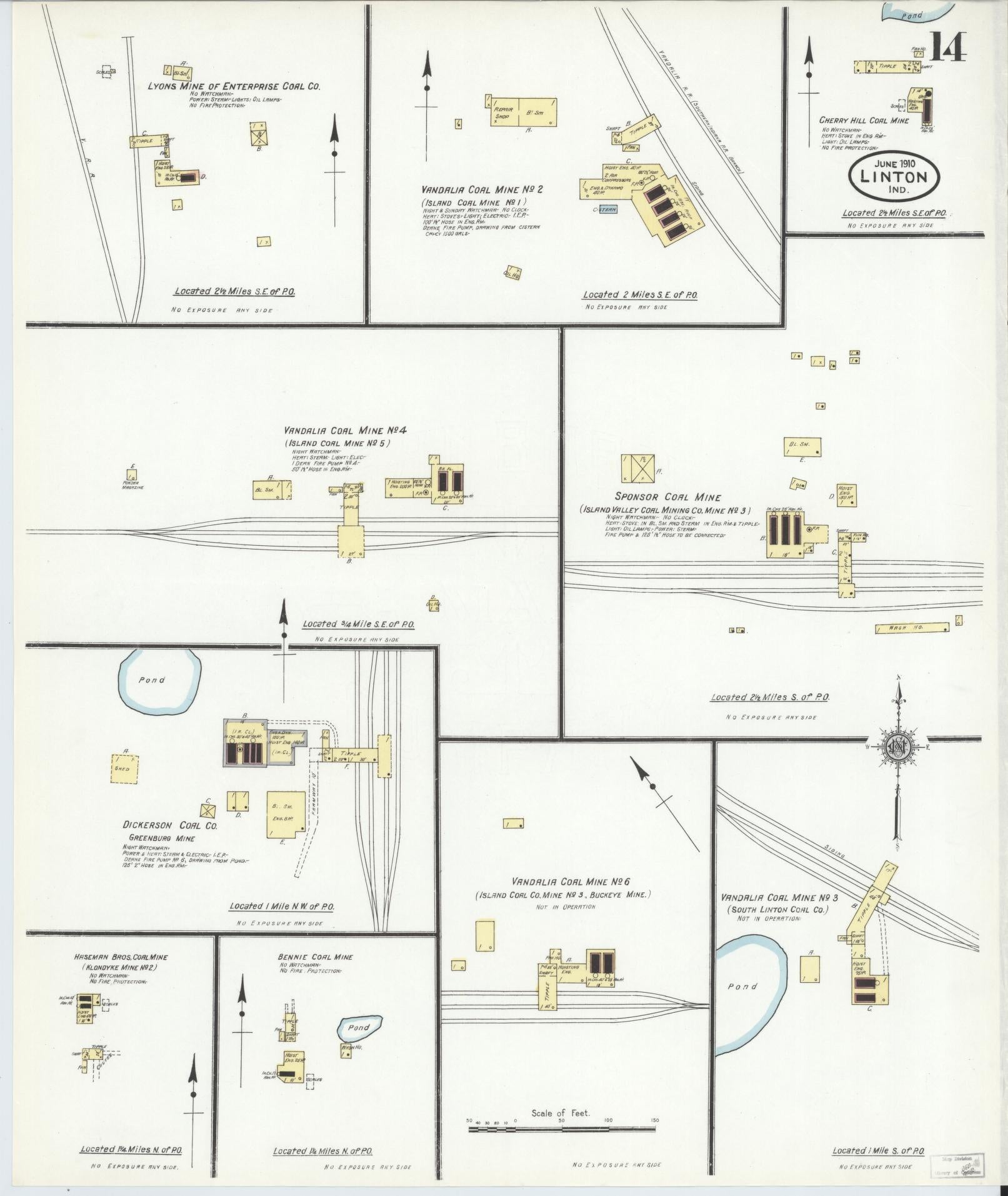 Sanborn Fire Insurance Map from Linton, Greene County, Indiana (1910), Sheet #0014 - Complete Map Set gallery image, historic Sanborn map, vintage wall art, Indiana Indiana