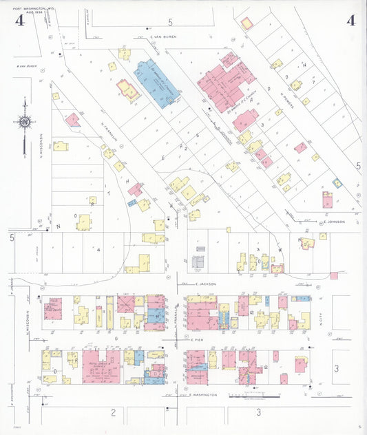 Sanborn Fire Insurance Map from Port Washington, Ozaukee County, Wisconsin (1938), Sheet #0004 - Historic Sanborn Fire Insurance Map Print, vintage old map wall art, antique decor, genealogy gift, Wisconsin Wisconsin map
