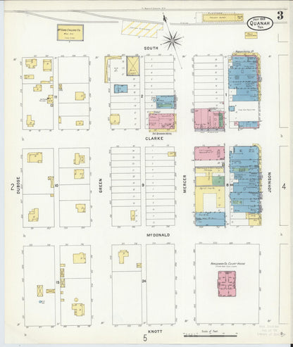 Sanborn Fire Insurance Map from Quanah, Hardeman County, Texas (1908), Sheet #0003 - Complete Map Set gallery image, historic Sanborn map, vintage wall art, Texas Texas