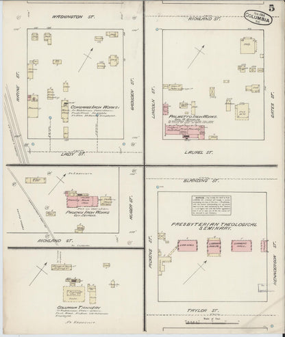 Sanborn Fire Insurance Map from Columbia, Richland County, South Carolina (1884), Sheet #0005 - Complete Map Set gallery image, historic Sanborn map, vintage wall art, South Carolina South Carolina