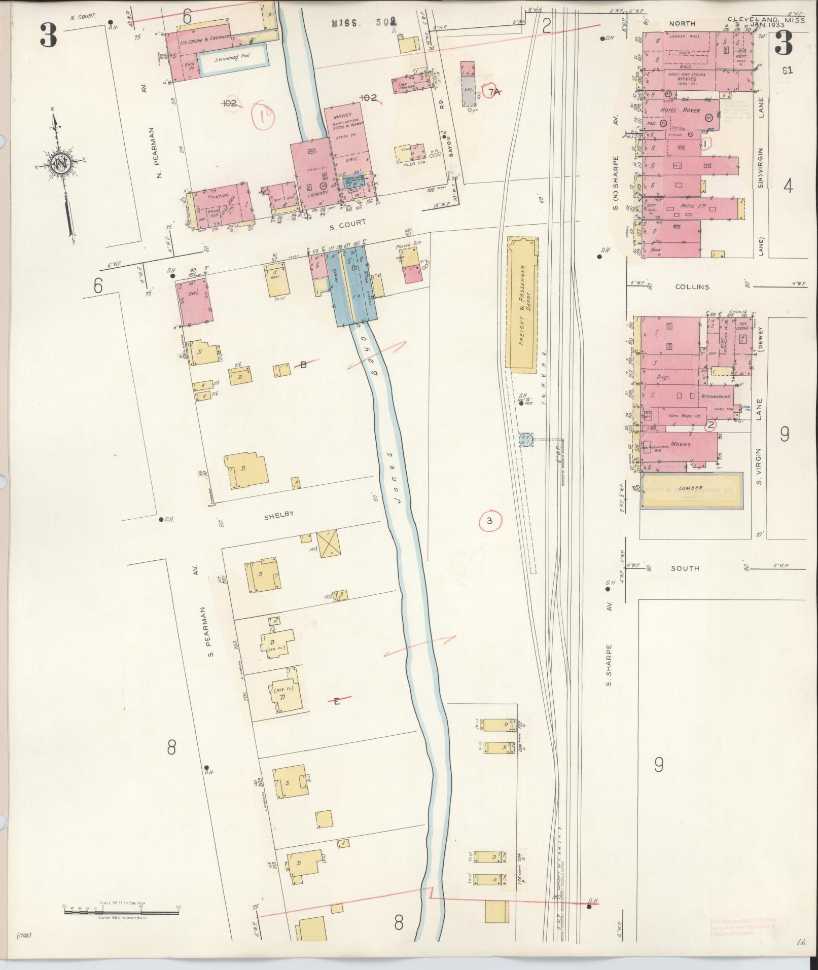 Sanborn Fire Insurance Map from Cleveland, Bolivar County, Mississippi (1941), Sheet #0003 - Complete Map Set gallery image, historic Sanborn map, vintage wall art, Mississippi Mississippi