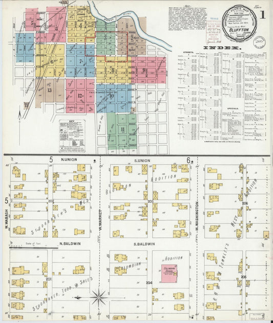 Sanborn Fire Insurance Map from Bluffton, Wells County, Indiana (1900), Sheet #0001 - Historic Sanborn Fire Insurance Map Print, vintage old map wall art, antique decor, genealogy gift, Indiana Indiana map