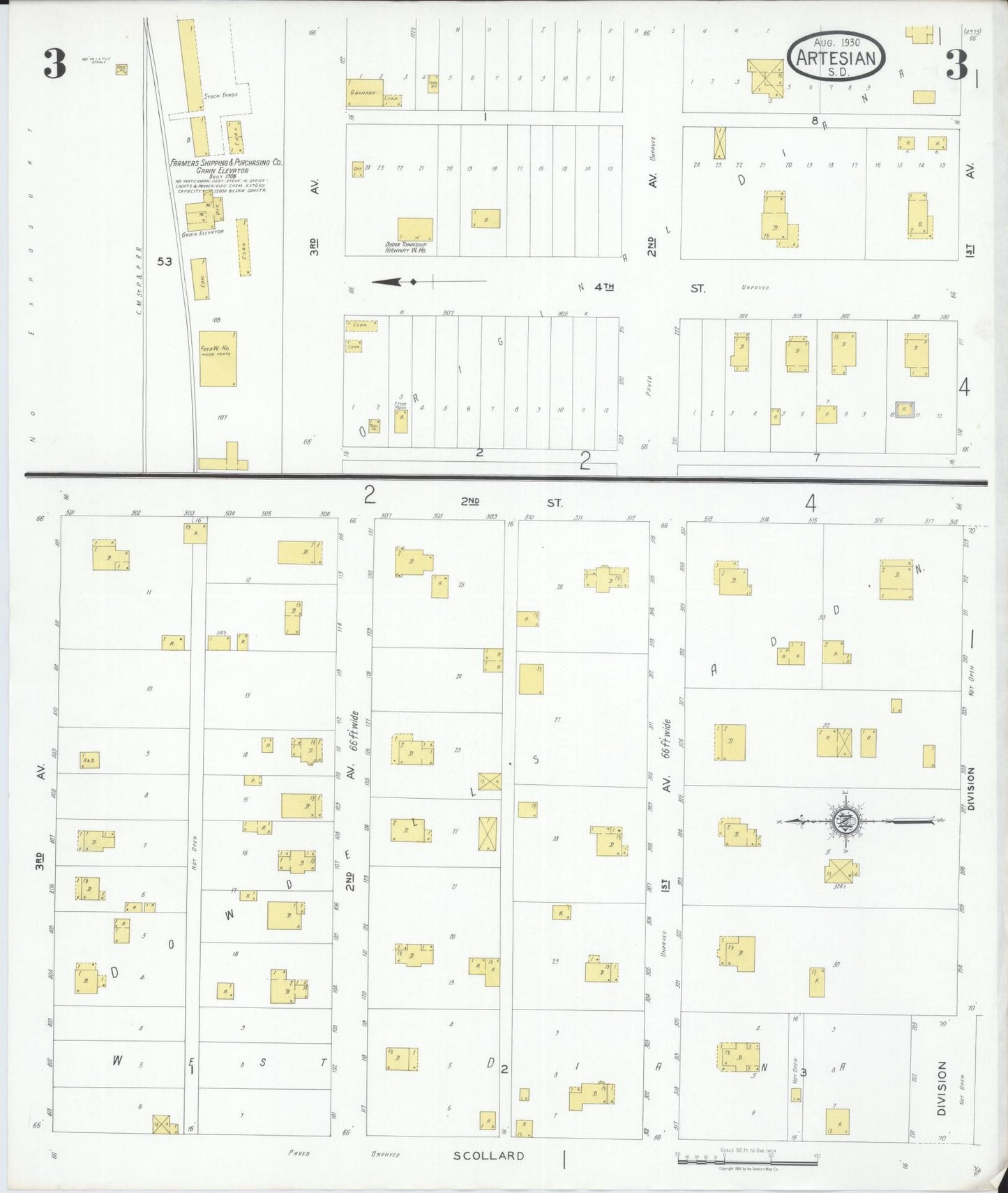 Sanborn Fire Insurance Map from Artesian, Sanborn County, South Dakota (1930), Sheet #0003 - Complete Map Set gallery image, historic Sanborn map, vintage wall art, South Dakota South Dakota