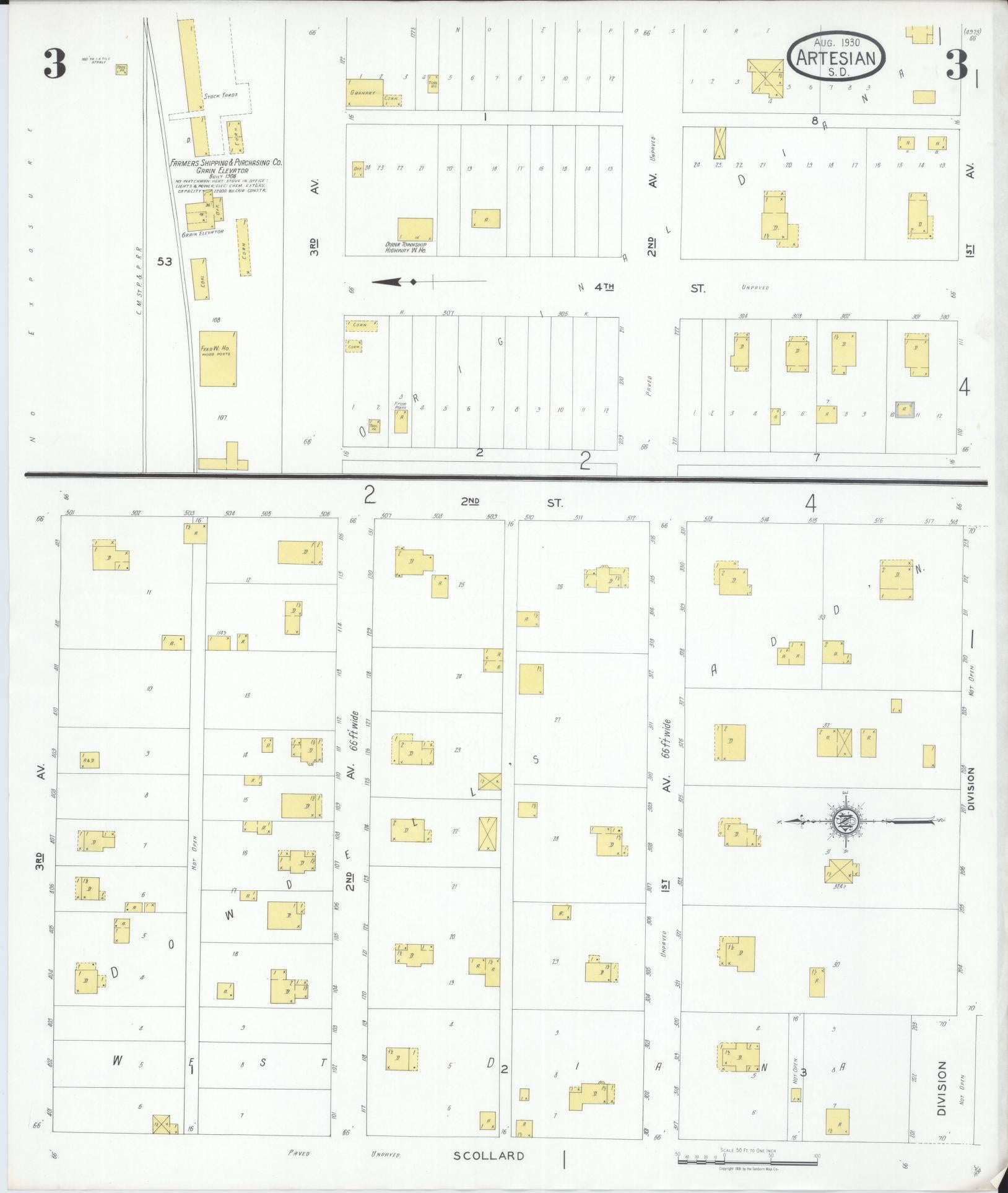 Sanborn Fire Insurance Map from Artesian, Sanborn County, South Dakota (1930), Sheet #0003 - Complete Map Set gallery image, historic Sanborn map, vintage wall art, South Dakota South Dakota