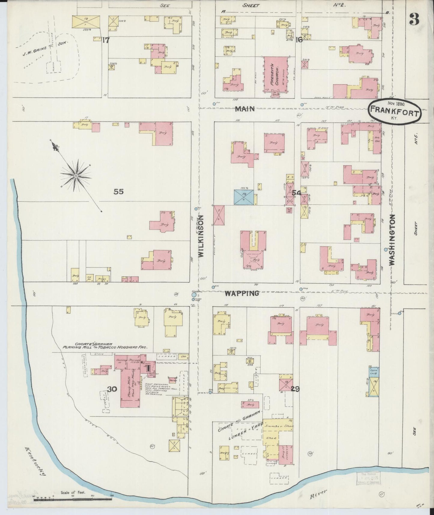 Sanborn Fire Insurance Map from Frankfort, Franklin County, Kentucky (1890), Sheet #0003 - Historic Sanborn Fire Insurance Map Print, vintage old map wall art, antique decor, genealogy gift, Kentucky Kentucky map