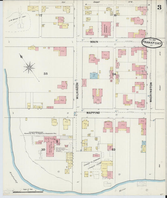 Sanborn Fire Insurance Map from Frankfort, Franklin County, Kentucky (1890), Sheet #0003 - Historic Sanborn Fire Insurance Map Print, vintage old map wall art, antique decor, genealogy gift, Kentucky Kentucky map
