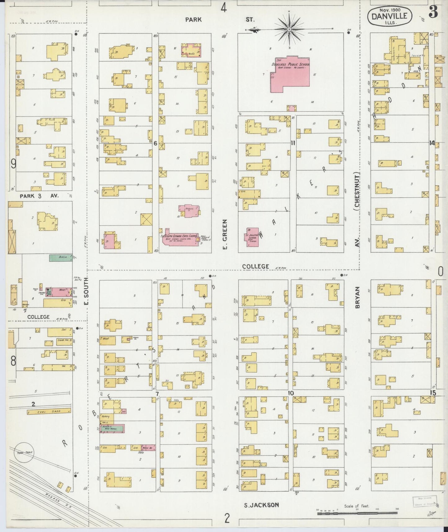 Sanborn Fire Insurance Map from Danville, Vermilion County, Illinois (1900), Sheet #0003 - Complete Map Set gallery image, historic Sanborn map, vintage wall art, Illinois Illinois