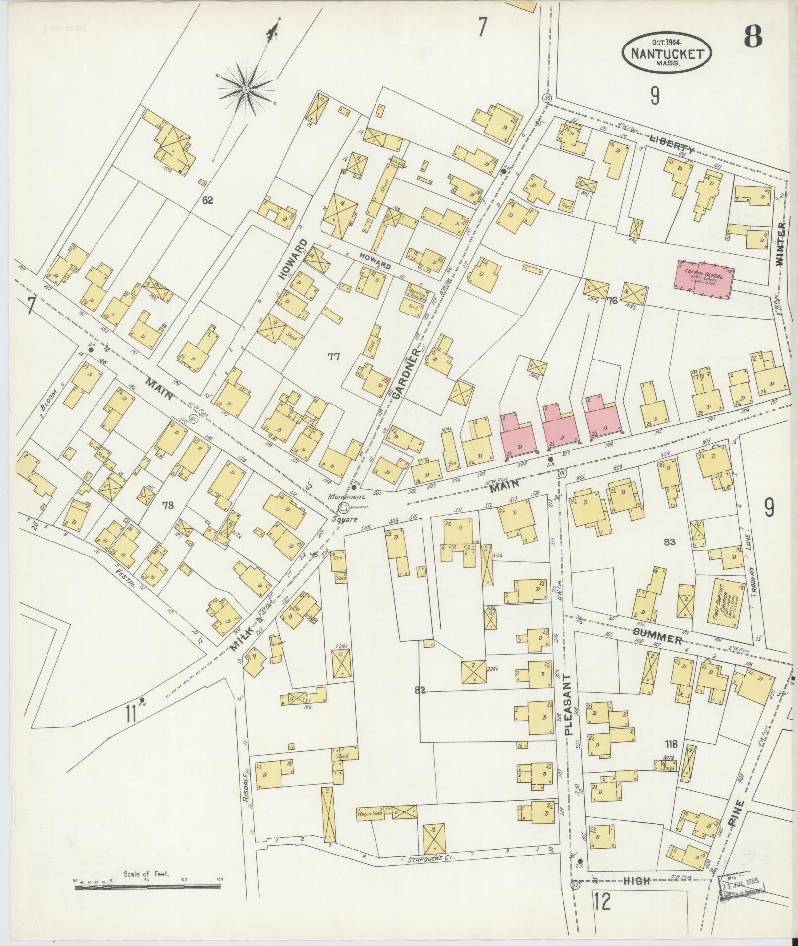 Sanborn Fire Insurance Map from Nantucket, Nantucket County, Massachusetts (1904), Sheet #0008 - Complete Map Set gallery image, historic Sanborn map, vintage wall art, Massachusetts Massachusetts