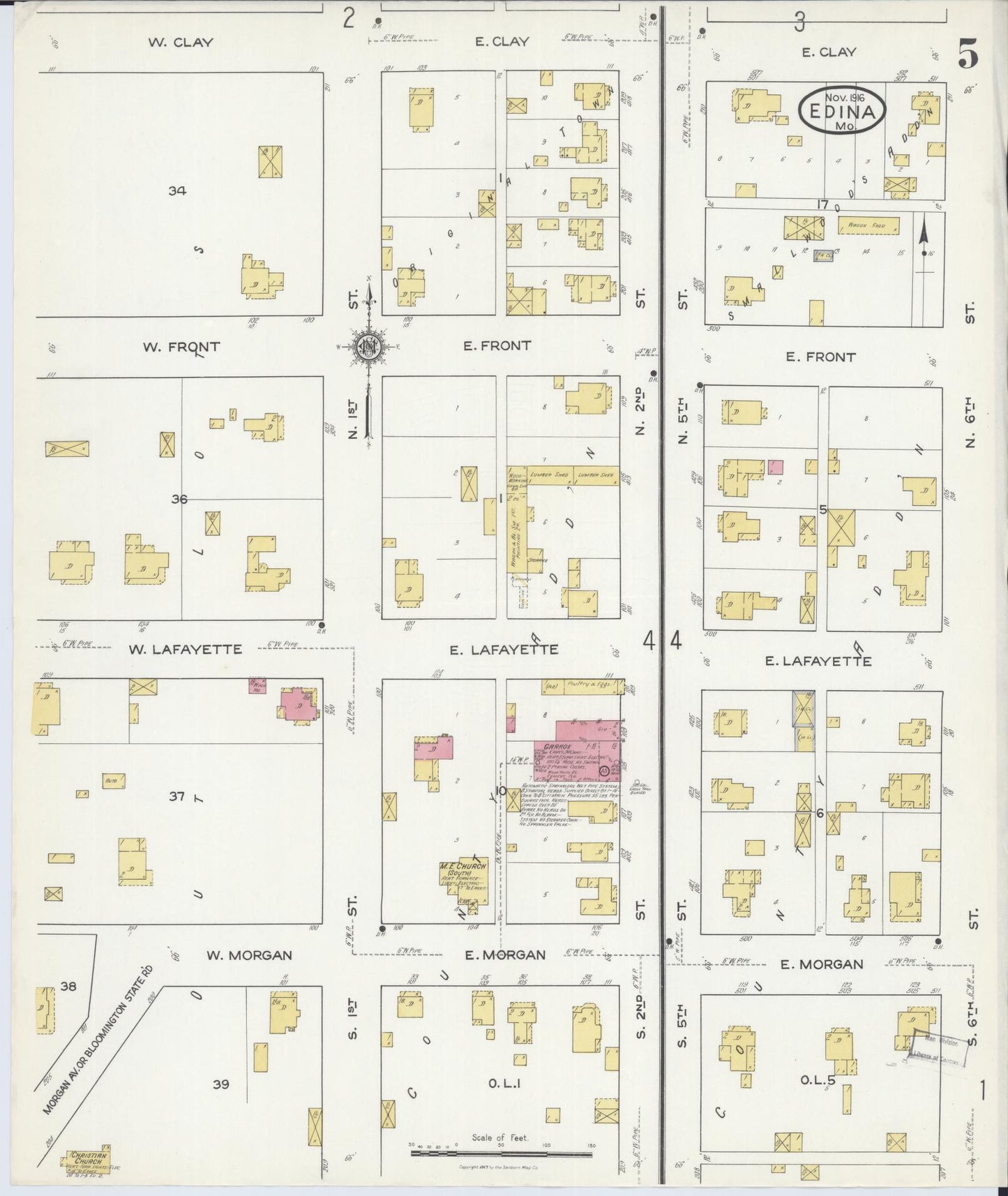 Sanborn Fire Insurance Map from Edina, Knox County, Missouri (1916), Sheet #0005 - Complete Map Set gallery image, historic Sanborn map, vintage wall art, Missouri Missouri