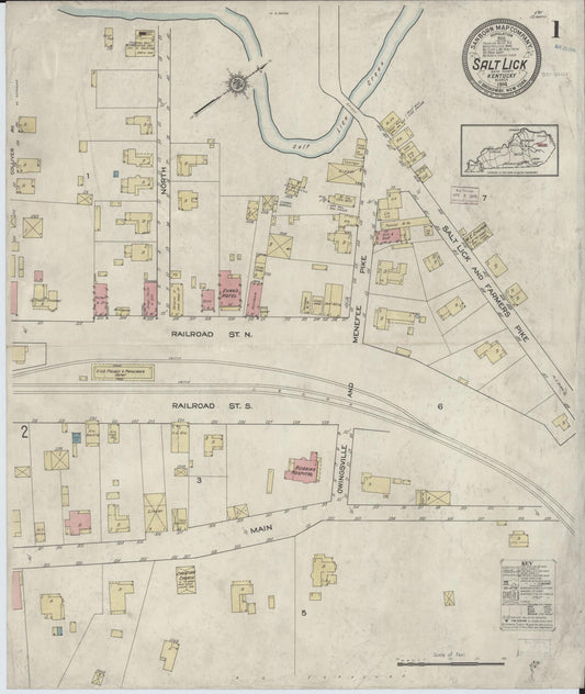 Sanborn Fire Insurance Map from Salt Lick, Bath County, Kentucky (1914), Sheet #0001 - Complete Map Set gallery image, historic Sanborn map, vintage wall art, Kentucky Kentucky