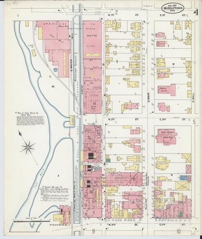 Sanborn Fire Insurance Map from Middletown, Butler County, Ohio (1907), Sheet #0004 - Historic Sanborn Fire Insurance Map Print, vintage old map wall art, antique decor, genealogy gift, Ohio Ohio map