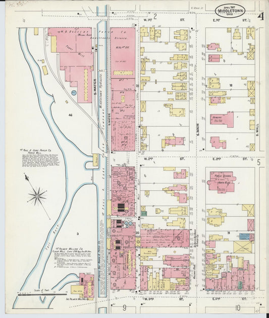 Sanborn Fire Insurance Map from Middletown, Butler County, Ohio (1907), Sheet #0004 - Historic Sanborn Fire Insurance Map Print, vintage old map wall art, antique decor, genealogy gift, Ohio Ohio map