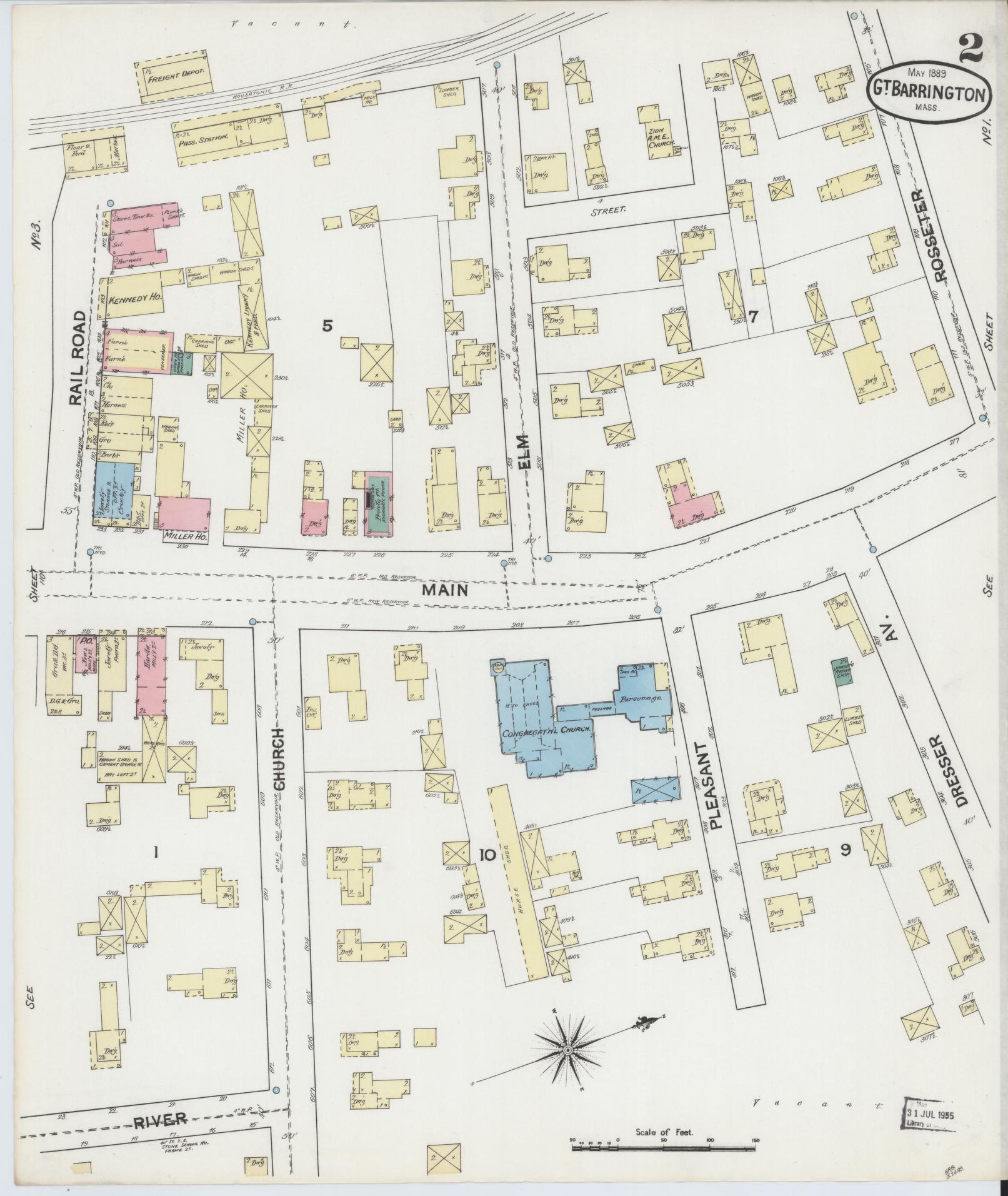 Sanborn Fire Insurance Map from Great Barrington, Berkshire County, Massachusetts (1889), Sheet #0002 - Complete Map Set gallery image, historic Sanborn map, vintage wall art, Massachusetts Massachusetts