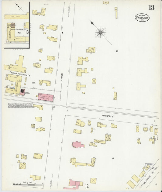 Sanborn Fire Insurance Map from Fredonia, Chautauqua County, New York (1907), Sheet #0013 - Historic Sanborn Fire Insurance Map Print, vintage old map wall art, antique decor, genealogy gift, New York New York map