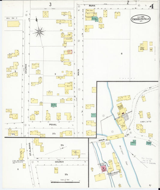 Sanborn Fire Insurance Map from Enosburg Falls, Franklin County, Vermont (1905), Sheet #0004 - Historic Sanborn Fire Insurance Map Print, vintage old map wall art, antique decor, genealogy gift, Vermont Vermont map