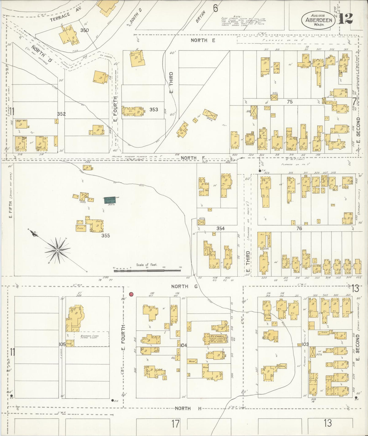 Sanborn Fire Insurance Map from Aberdeen, Grays Harbor County, Washington (1906), Sheet #0012 - Complete Map Set gallery image, historic Sanborn map, vintage wall art, Washington Washington