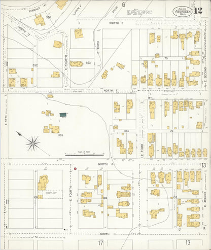Sanborn Fire Insurance Map from Aberdeen, Grays Harbor County, Washington (1906), Sheet #0012 - Complete Map Set gallery image, historic Sanborn map, vintage wall art, Washington Washington
