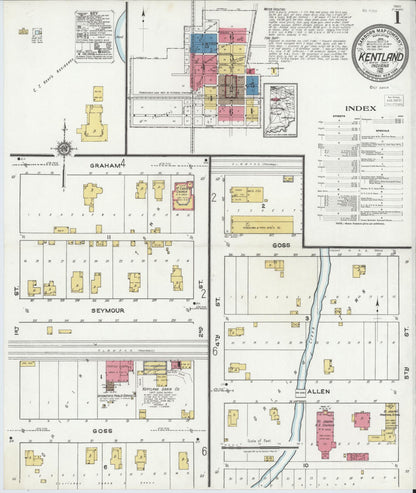 Sanborn Fire Insurance Map from Kentland, Newton County, Indiana (1921), Sheet #0001 - Historic Sanborn Fire Insurance Map Print, vintage old map wall art, antique decor, genealogy gift, Indiana Indiana map