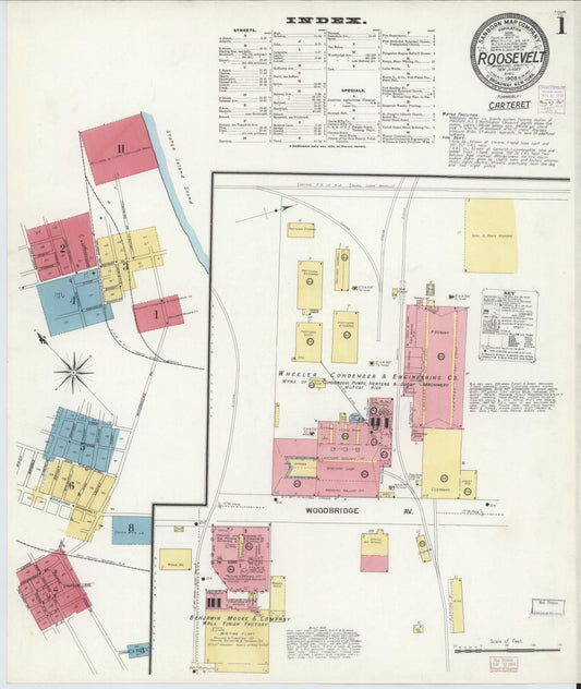Sanborn Fire Insurance Map from Roosevelt, Middlesex County, New Jersey (1908), Sheet #0001 - Historic Sanborn Fire Insurance Map Print, vintage old map wall art, antique decor, genealogy gift, New Jersey New Jersey map