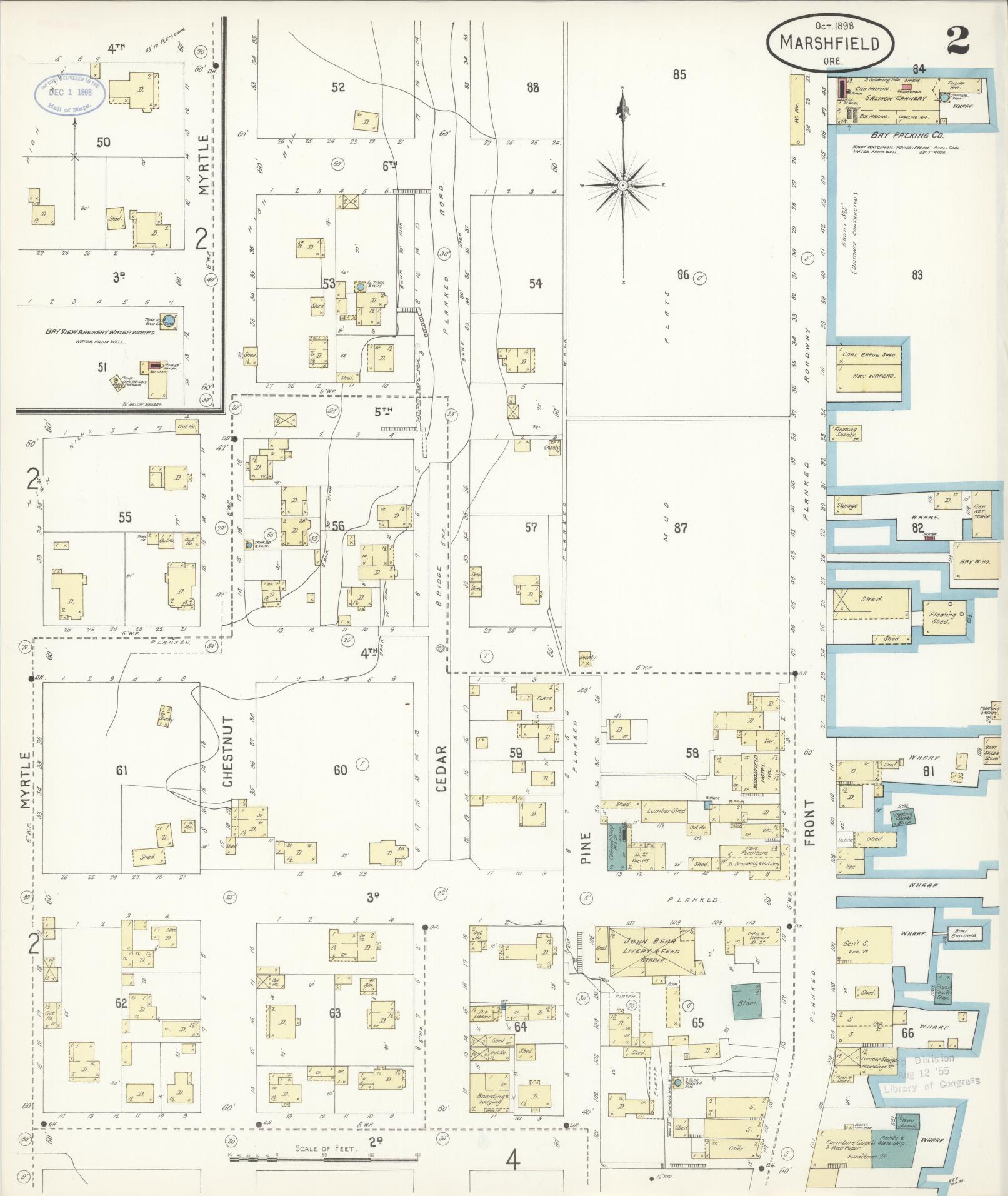Sanborn Fire Insurance Map from Marshfield, Coos County, Oregon (1898), Sheet #0002 - Historic Sanborn Fire Insurance Map Print, vintage old map wall art, antique decor, genealogy gift, Oregon Oregon map