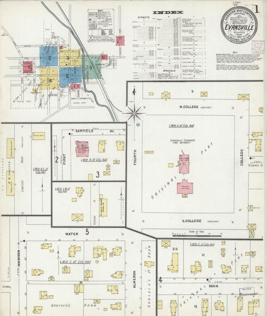 Sanborn Fire Insurance Map from Evansville, Rock County, Wisconsin (1907), Sheet #0001 - Complete Map Set gallery image, historic Sanborn map, vintage wall art, Wisconsin Wisconsin