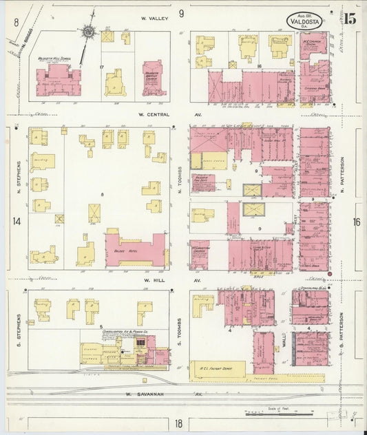 Sanborn Fire Insurance Map from Valdosta, Lowndes County, Georgia (1911), Sheet #0015 - Historic Sanborn Fire Insurance Map Print, vintage old map wall art, antique decor, genealogy gift, Georgia Georgia map