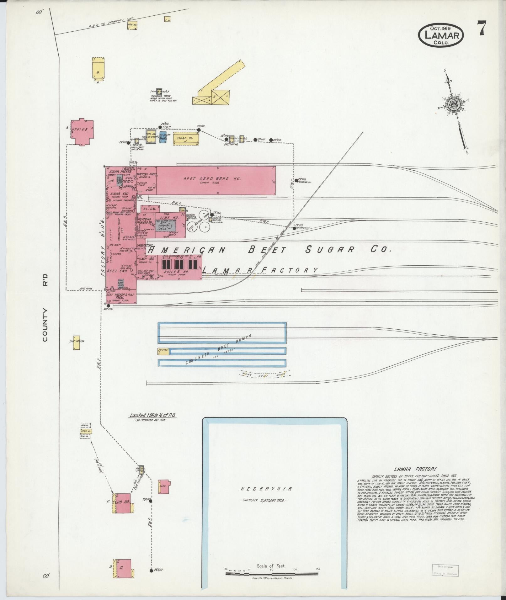 Sanborn Fire Insurance Map from Lamar, Prowers County, Colorado (1919), Sheet #0007 - Historic Sanborn Fire Insurance Map Print, vintage old map wall art, antique decor, genealogy gift, Colorado Colorado map