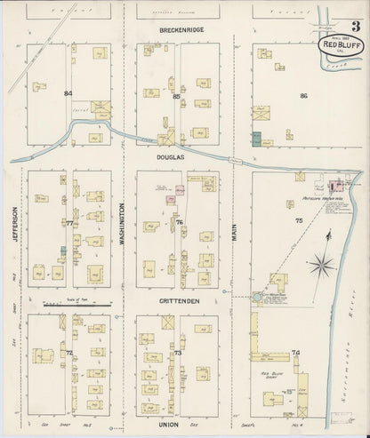 Sanborn Fire Insurance Map from Red Bluff, Tehama County, California (1889), Sheet #0003 - Complete Map Set gallery image, historic Sanborn map, vintage wall art, California California