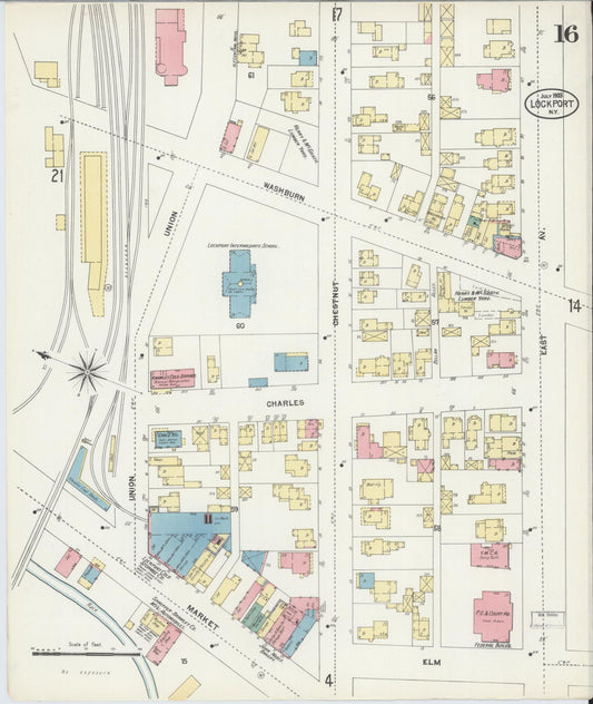 Sanborn Fire Insurance Map from Lockport, Niagara County, New York (1903), Sheet #0016 - Historic Sanborn Fire Insurance Map Print, vintage old map wall art, antique decor, genealogy gift, New York New York map
