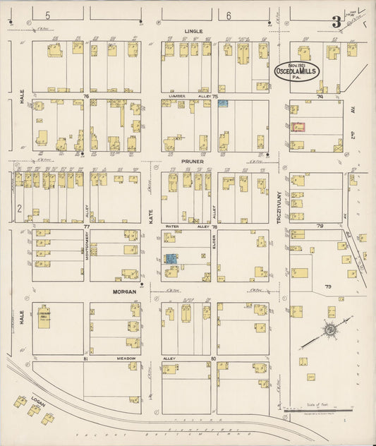 Sanborn Fire Insurance Map from Osceola Mills, Clearfield County, Pennsylvania (1921), Sheet #0003 - Historic Sanborn Fire Insurance Map Print, vintage old map wall art, antique decor, genealogy gift, Pennsylvania Pennsylvania map