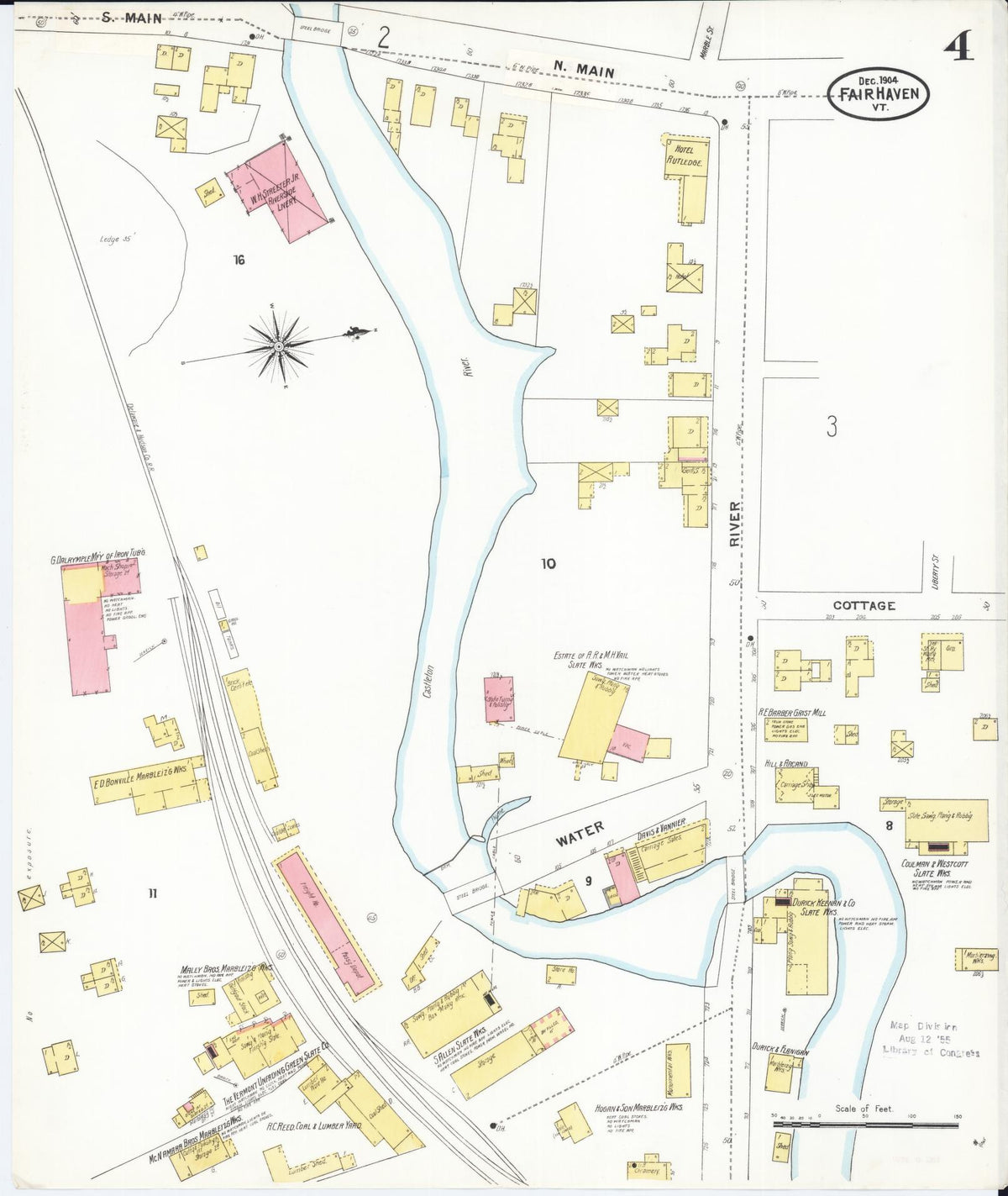 Sanborn Fire Insurance Map from Fair Haven, Rutland County, Vermont (1904), Sheet #0004 - Historic Sanborn Fire Insurance Map Print, vintage old map wall art, antique decor, genealogy gift, Vermont Vermont map