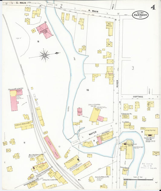 Sanborn Fire Insurance Map from Fair Haven, Rutland County, Vermont (1904), Sheet #0004 - Historic Sanborn Fire Insurance Map Print, vintage old map wall art, antique decor, genealogy gift, Vermont Vermont map
