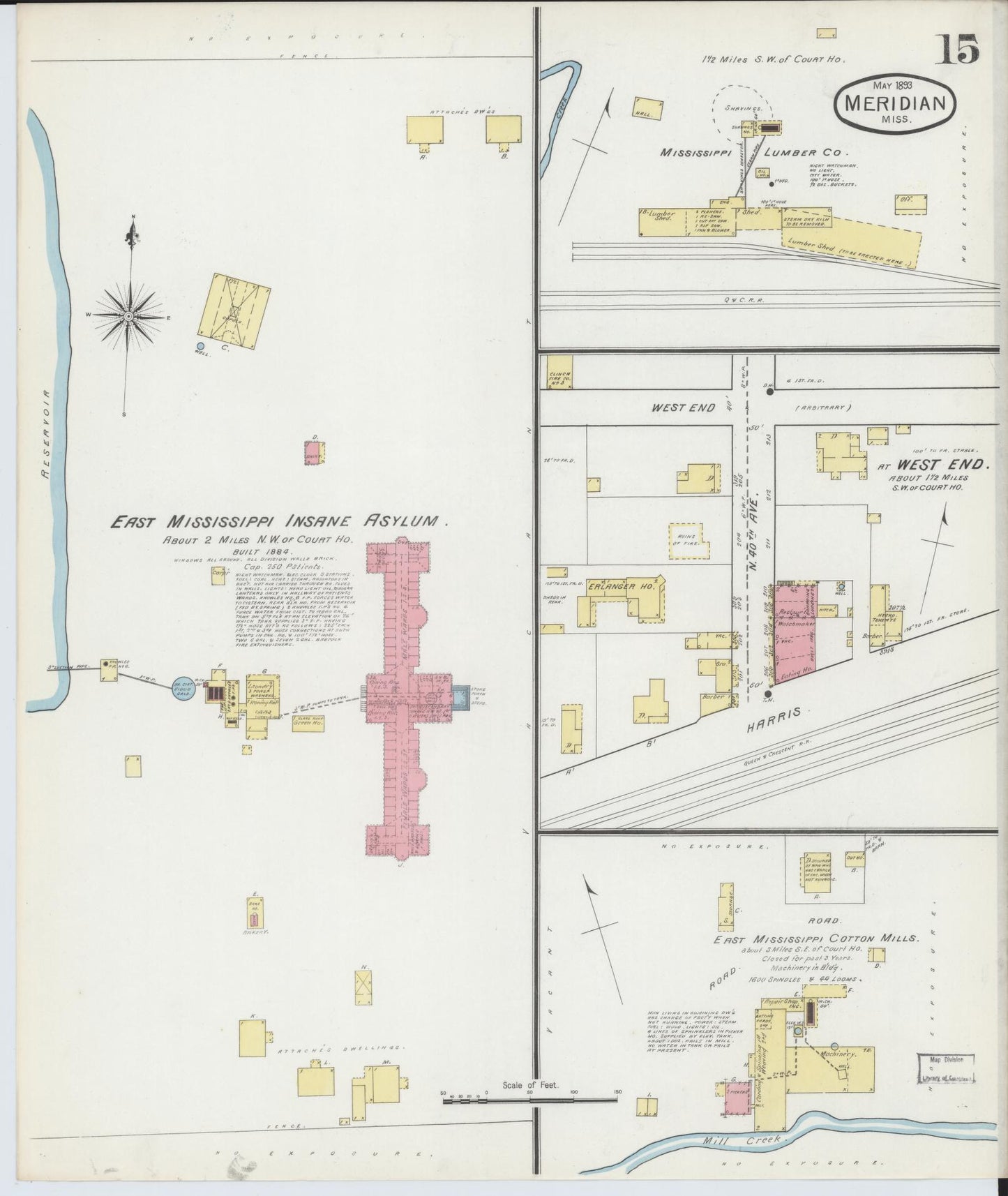 Sanborn Fire Insurance Map from Meridian, Lauderdale County, Mississippi (1893), Sheet #0015 - Complete Map Set gallery image, historic Sanborn map, vintage wall art, Mississippi Mississippi