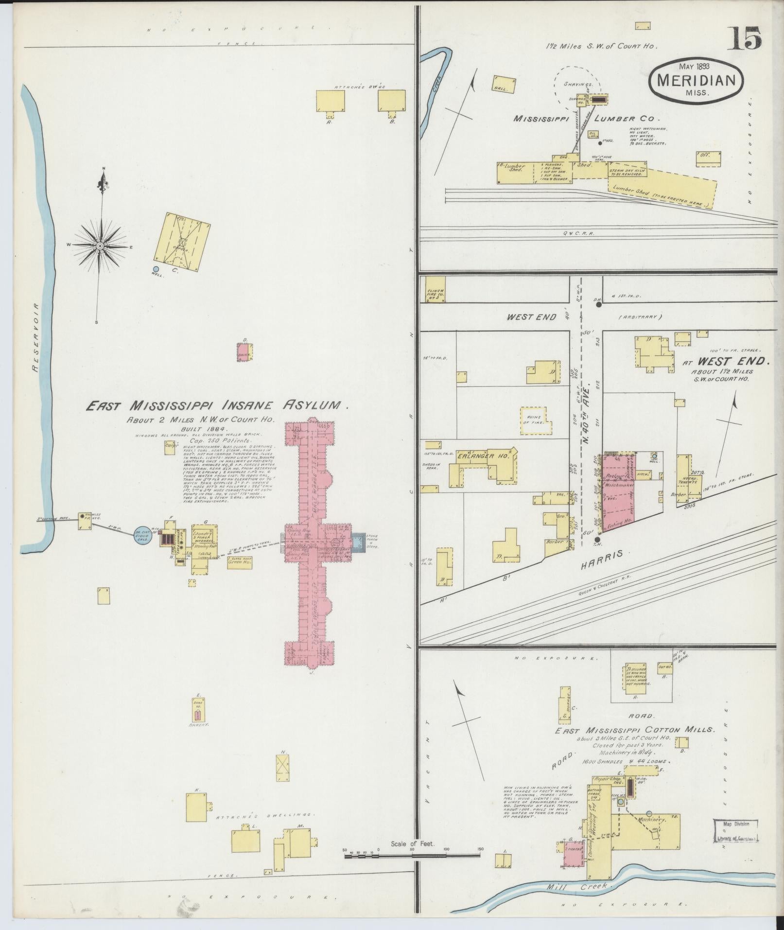 Sanborn Fire Insurance Map from Meridian, Lauderdale County, Mississippi (1893), Sheet #0015 - Complete Map Set gallery image, historic Sanborn map, vintage wall art, Mississippi Mississippi