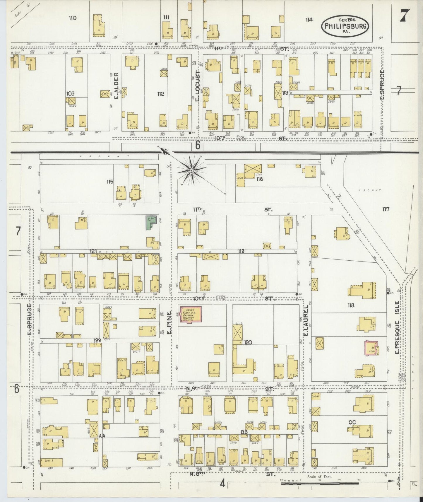 Sanborn Fire Insurance Map from Philipsburg, Centre County, Pennsylvania (1904), Sheet #0007 - Complete Map Set gallery image, historic Sanborn map, vintage wall art, Pennsylvania Pennsylvania