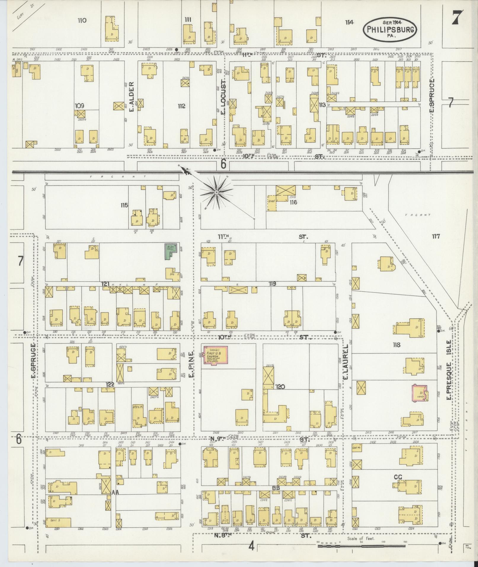 Sanborn Fire Insurance Map from Philipsburg, Centre County, Pennsylvania (1904), Sheet #0007 - Complete Map Set gallery image, historic Sanborn map, vintage wall art, Pennsylvania Pennsylvania