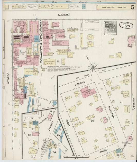 Sanborn Fire Insurance Map from Ilion, Herkimer County, New York (1884), Sheet #0005 - Historic Sanborn Fire Insurance Map Print, vintage old map wall art, antique decor, genealogy gift, New York New York map