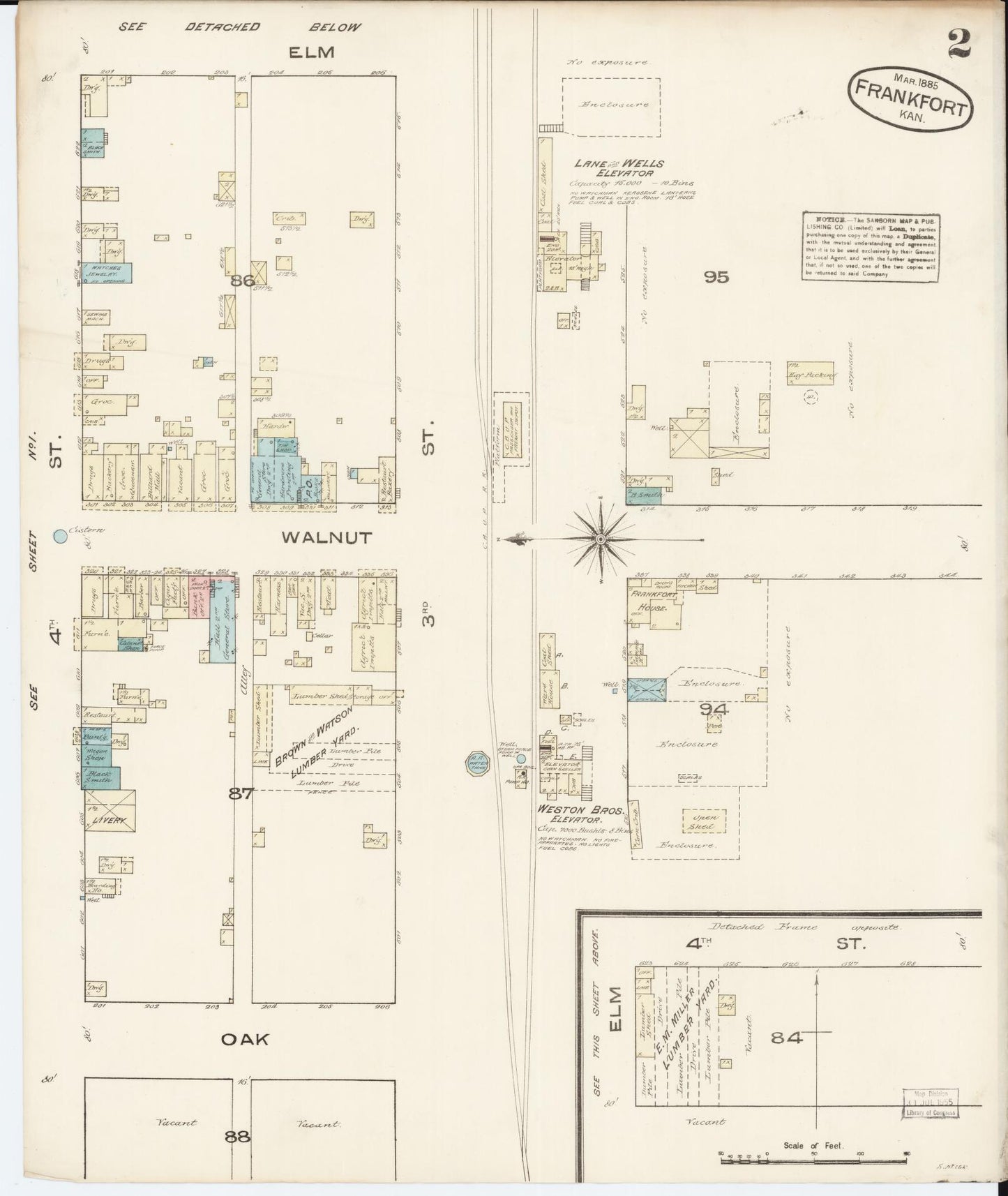 Sanborn Fire Insurance Map from Frankfort, Marshall County, Kansas (1885), Sheet #0002 - Complete Map Set gallery image, historic Sanborn map, vintage wall art, Kansas Kansas
