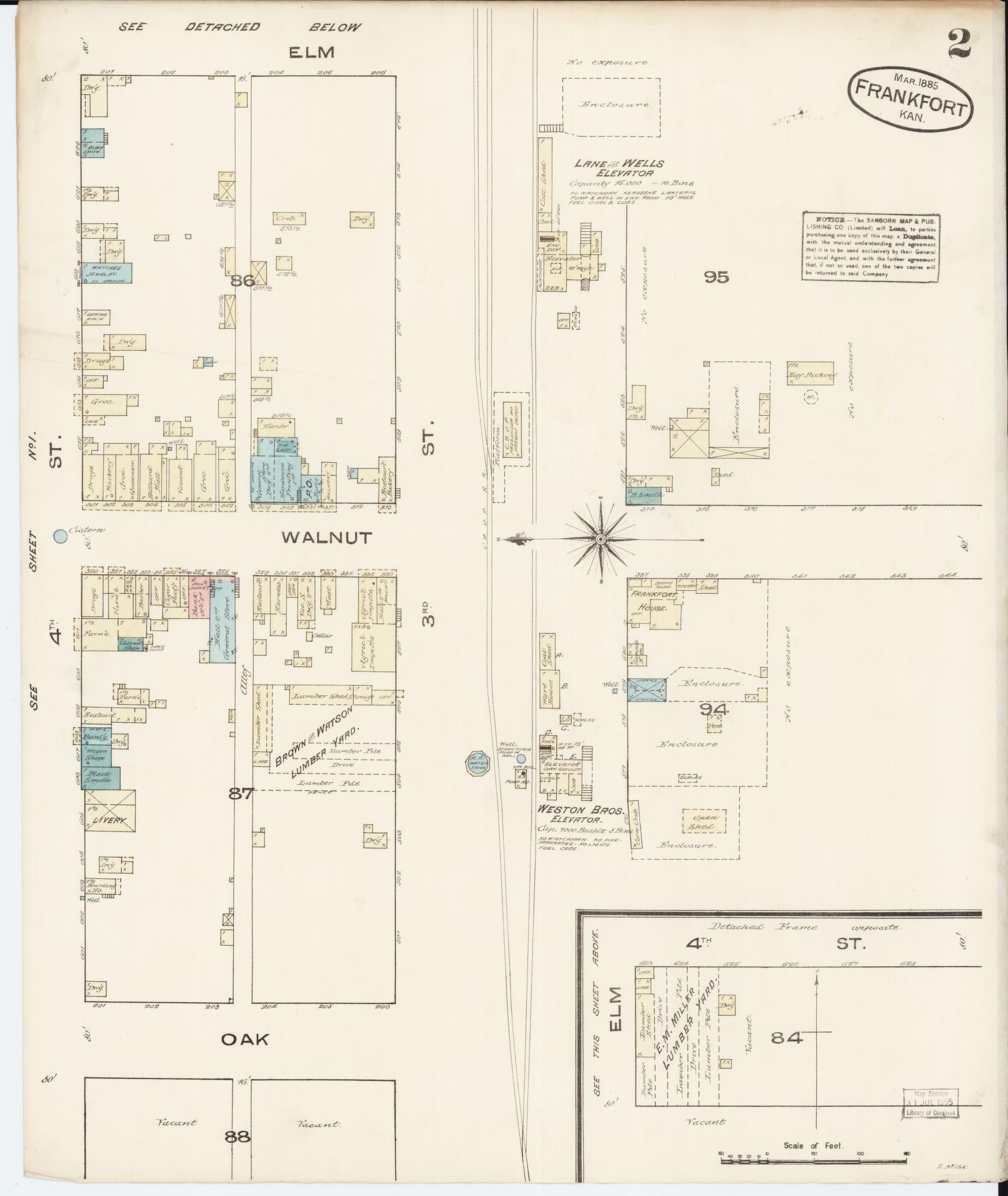 Sanborn Fire Insurance Map from Frankfort, Marshall County, Kansas (1885), Sheet #0002 - Complete Map Set gallery image, historic Sanborn map, vintage wall art, Kansas Kansas