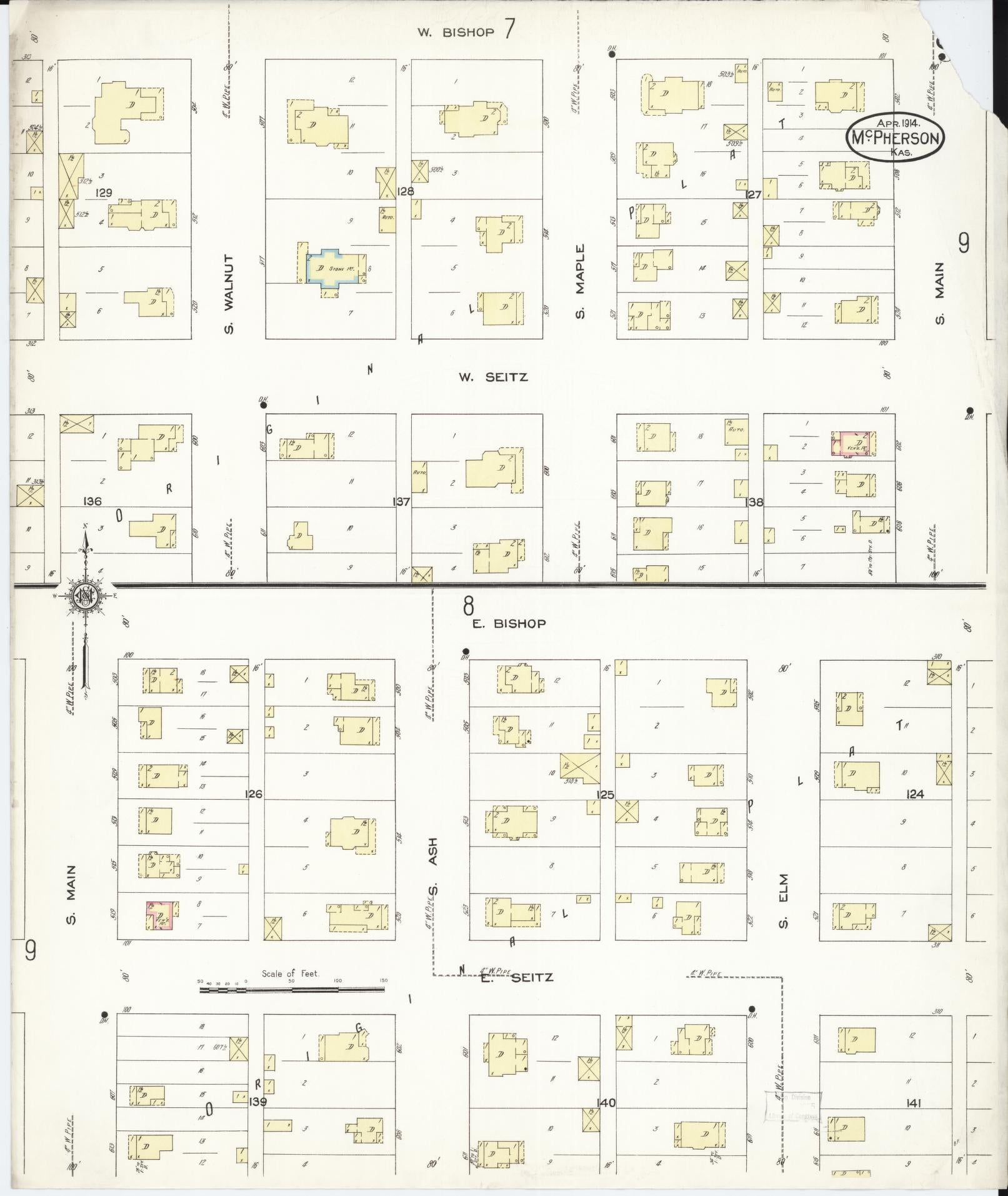 Sanborn Fire Insurance Map from Mcpherson, Mcpherson County, Kansas (1914), Sheet #0009 - Historic Sanborn Fire Insurance Map Print, vintage old map wall art, antique decor, genealogy gift, Kansas Kansas map