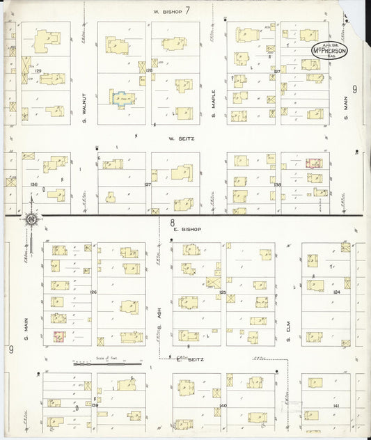 Sanborn Fire Insurance Map from Mcpherson, Mcpherson County, Kansas (1914), Sheet #0009 - Historic Sanborn Fire Insurance Map Print, vintage old map wall art, antique decor, genealogy gift, Kansas Kansas map