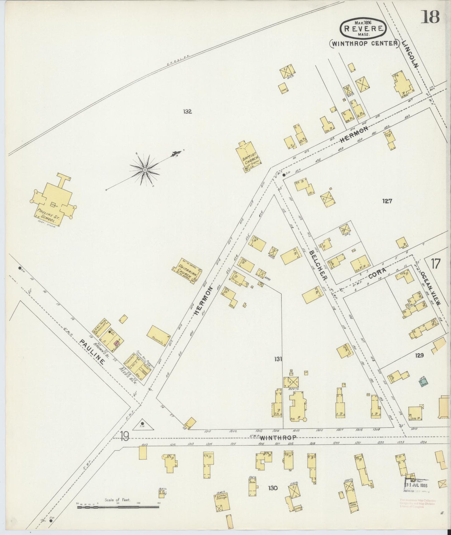 Sanborn Fire Insurance Map from Revere, Suffolk County, Massachusetts (1896), Sheet #0018 - Complete Map Set gallery image, historic Sanborn map, vintage wall art, Massachusetts Massachusetts