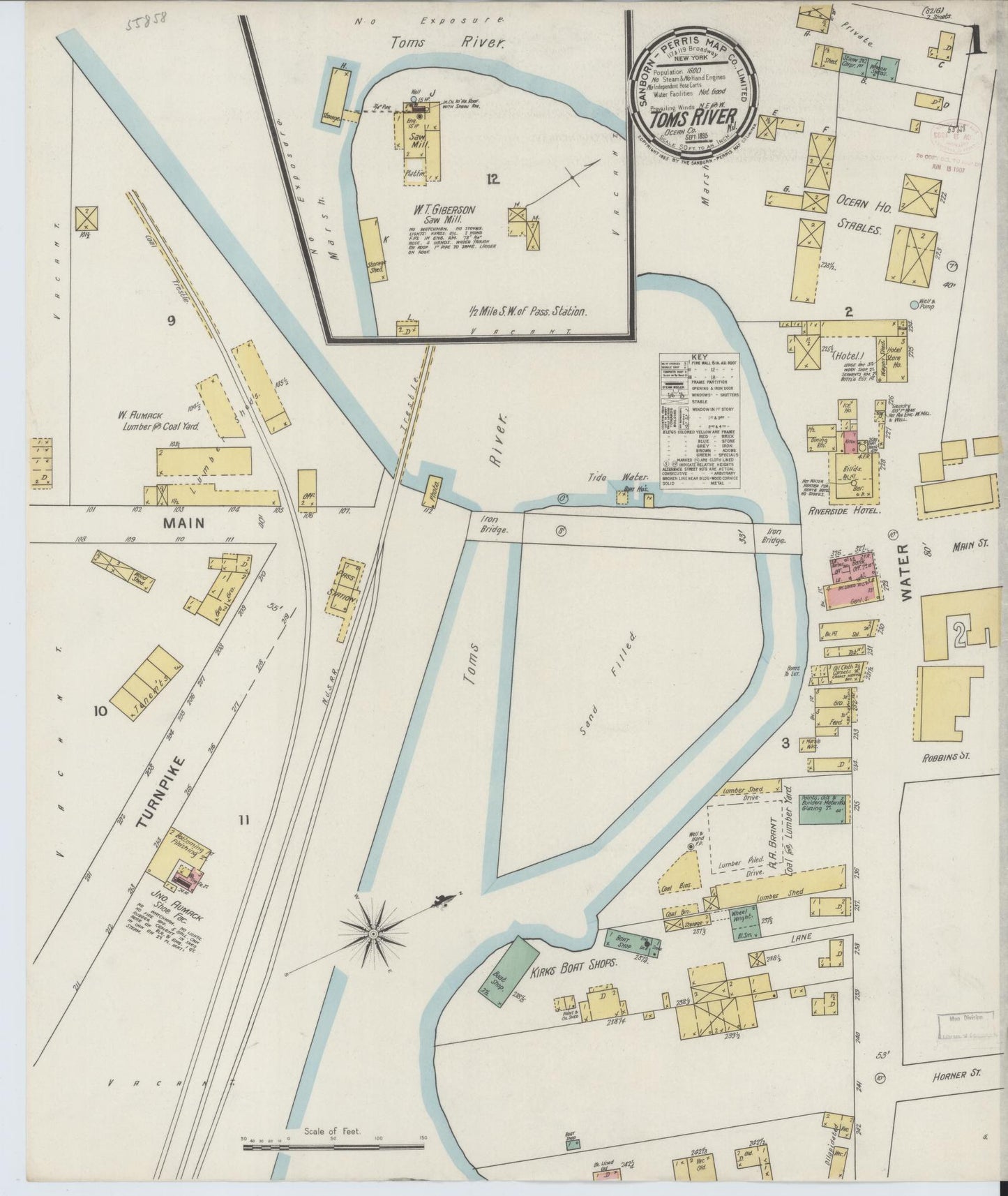 Sanborn Fire Insurance Map from Toms River, Ocean County, New Jersey. (1895) – Historic Sanborn Fire Insurance Map Print