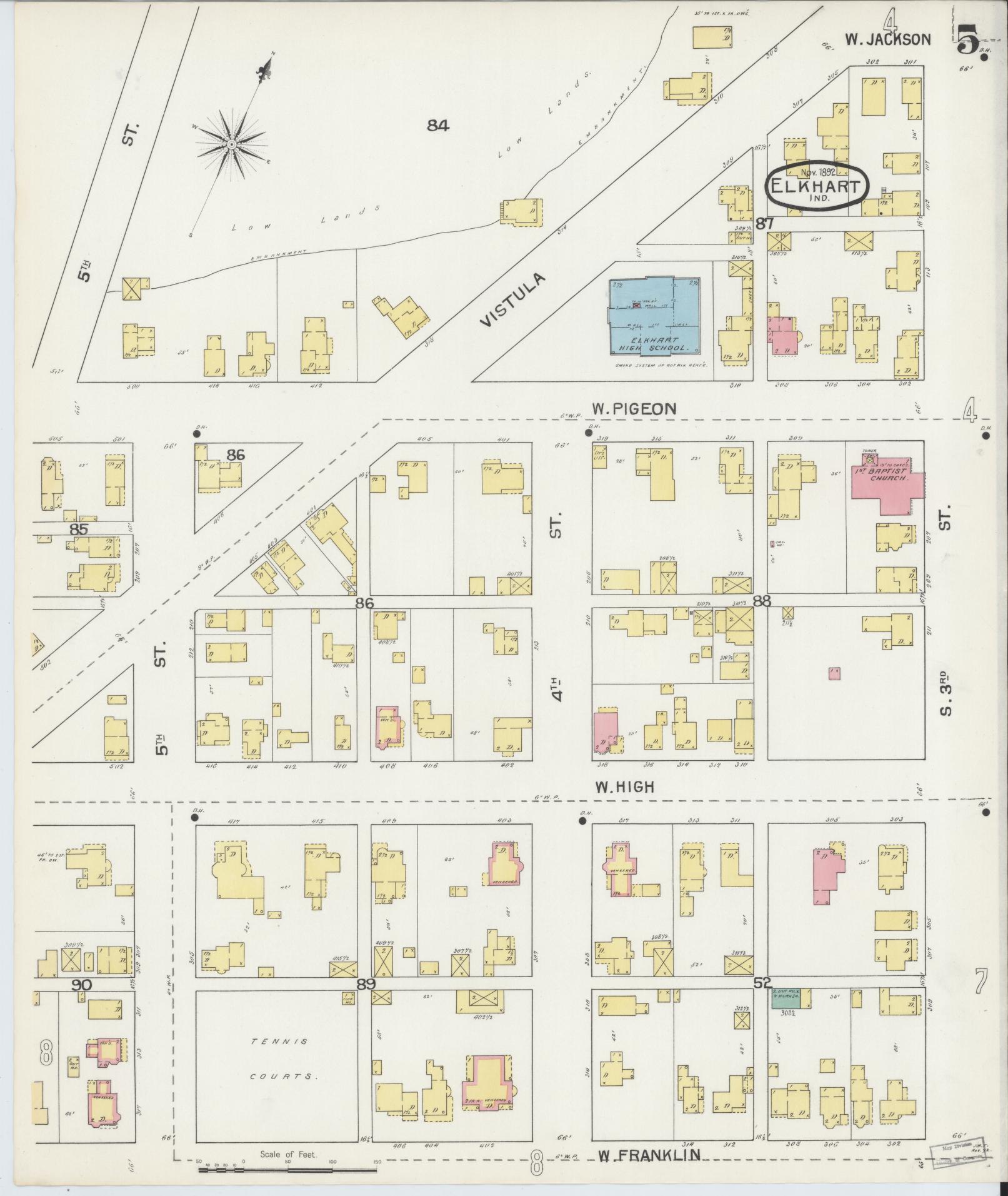 Sanborn Fire Insurance Map from Elkhart, Elkhart County, Indiana (1892), Sheet #0005 - Complete Map Set gallery image, historic Sanborn map, vintage wall art, Indiana Indiana