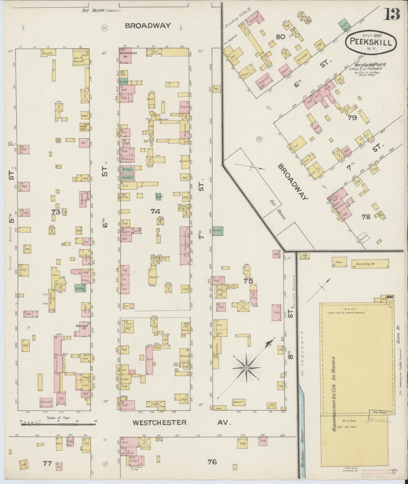 Sanborn Fire Insurance Map from Peekskill, Westchester County, New York (1887), Sheet #0013 - Complete Map Set gallery image, historic Sanborn map, vintage wall art, New York New York